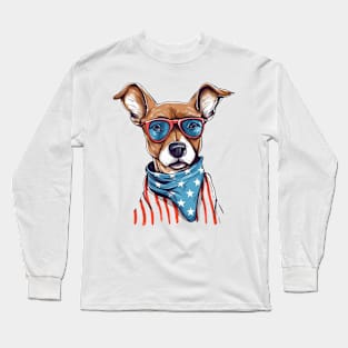 Patriotic Dog, 4th of July Design Long Sleeve T-Shirt